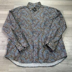 Stenströms Shirt Mens‎ XL Blue Paisley Long Sleeve Button Up Slim Fit Casual